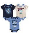 Outerstuff Unisex Infant Navy And Light Blue And Cream Minnesota Twins Future 1 3-pack Bodysuit Set In Navy,light Blue,cream