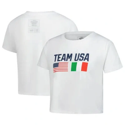 Outerstuff White Team Usa Country Flags Loose Cropped T-shirt
