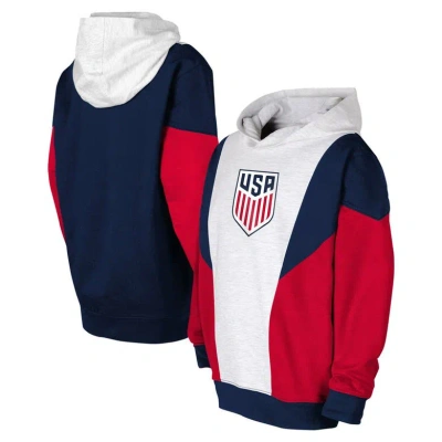 Outerstuff Kids' Big Boys And Girls Ash, Navy Usmnt Champion League Fleece Pullover Hoodie In Ash,navy