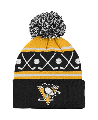 Outerstuff Kids' Youth Boys And Girls Black Pittsburgh Penguins Face-off Cuffed Knit Hat With Pom