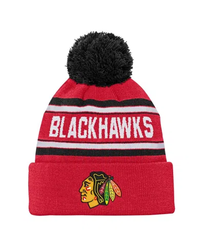 Outerstuff Kids' Youth Boys And Girls Chicago Blackhawks Red Jacquard Cuffed Knit Hat With Pom