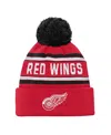 Outerstuff Youth Boys And Girls Detroit Red Wings Red Jacquard Cuffed Knit Hat With Pom In Red