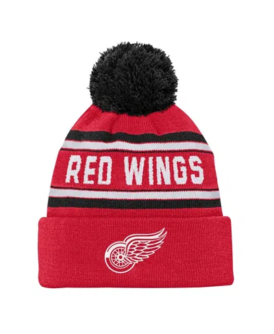Outerstuff Kids' Youth Boys And Girls Detroit Red Wings Red Jacquard Cuffed Knit Hat With Pom