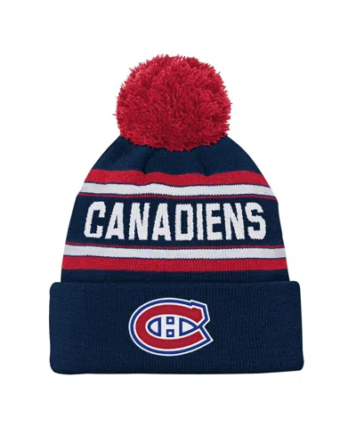 Outerstuff Kids' Youth Boys And Girls Montreal Canadiens Navy Jacquard Cuffed Knit Hat With Pom