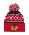 Outerstuff Youth Boys And Girls Red Chicago Blackhawks Face-off Cuffed Knit Hat With Pom In Red