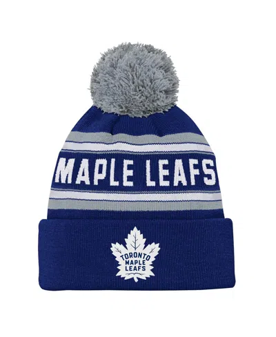 Outerstuff Kids' Youth Boys And Girls Toronto Maple Leafs Blue Jacquard Cuffed Knit Hat With Pom