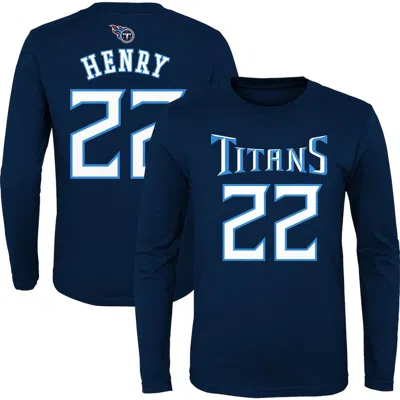 Outerstuff Kids'  Youth Derrick Henry Navy Tennessee Titans Mainliner Player Name & Number Long Sleeve T-sh In Blue