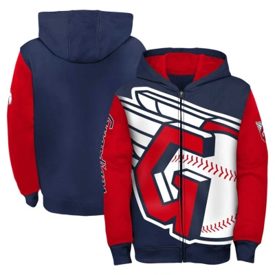 Outerstuff Kids' Youth Fanatics Branded Navy/red Cleveland Guardians Postcard Full-zip Hoodie Jacket