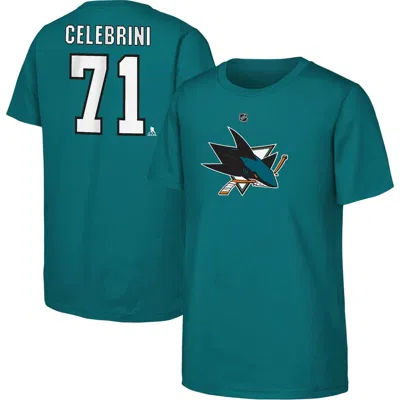 Outerstuff Kids'  Youth Macklin Celebrini Teal San Jose Sharks  Player Name & Number T-shirt In Green