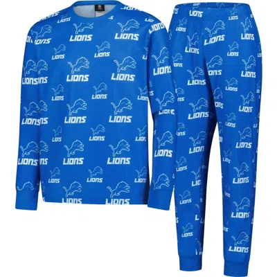 Outerstuff Kids' Youth  Blue Detroit Lions All-over-print Long Sleeve T-shirt And Pants Sleep Set