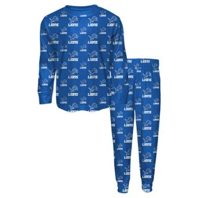 Outerstuff Kids' Youth  Blue Detroit Lions All-over-print Long Sleeve T-shirt And Pants Sleep Set