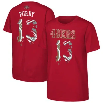 Outerstuff Kids' Youth  Brock Purdy Scarlet San Francisco 49ers Mainliner Drip Player Name & Number T-shirt In Red