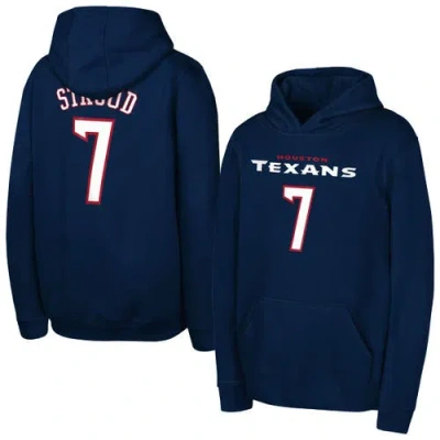 Outerstuff Kids' Youth  C.j. Stroud Navy Houston Texans Mainliner Player Name & Number Hoodie In Blue