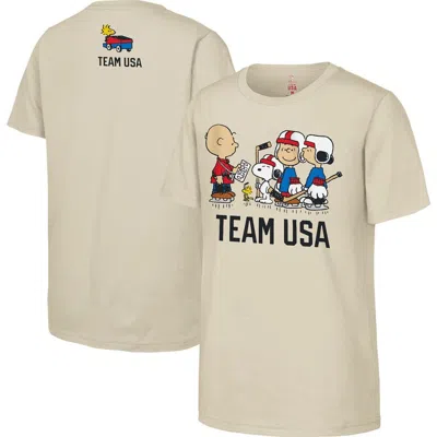 Outerstuff Kids' Youth   Cream Team Usa X Peanuts Team Hustle T-shirt In Neutral