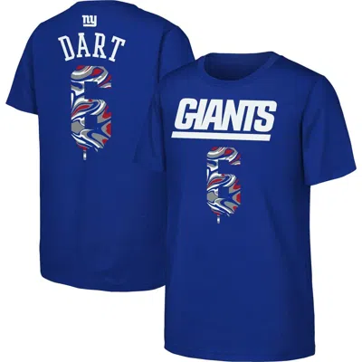 Outerstuff Kids' Youth  Jaxson Dart Royal New York Giants Drip Player Name & Number Mainliner T-shirt In Blue