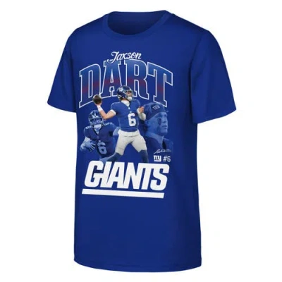 Outerstuff Kids' Youth  Jaxson Dart Royal New York Giants Triple Pic T-shirt In Blue