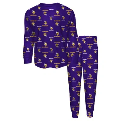 Outerstuff Kids' Youth  Purple Minnesota Vikings All-over-print Long Sleeve T-shirt And Pants Sleep Set