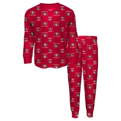 Outerstuff Kids' Youth  Scarlet San Francisco 49ers All-over-print Long Sleeve T-shirt And Pants Sleep Set In Red