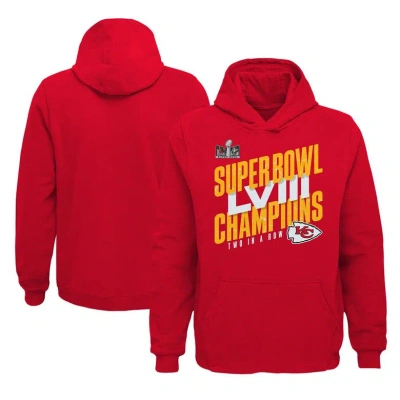 Outerstuff Kids' Big Boys Red Kansas City Chiefs Super Bowl Lviii Champions Iconic Victory Pullover Hoodie