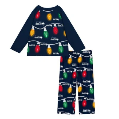Outerstuff Kids'  Youth Seattle Seahawks Two-piece Garland Holiday Long Sleeve Pajama Set In Blue