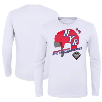 Outerstuff Kids' Youth White New York Rangers 2024 Nhl Stadium Series Helmet Logo Long Sleeve T-shirt