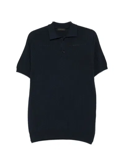 Outfit Chevron-knit Polo Shirt In Blue