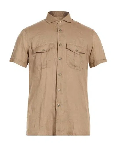 Outfit Out/fit Man Shirt Light Brown Size S Linen In Animal Print