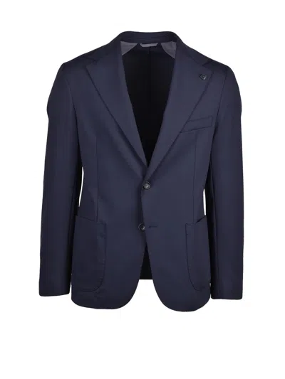 Outfit Stretch-fit Jacket With Minimalist Design And Button Closure In Blue