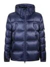 Outhere Quilted Down Jacket With Adjustable Hood And Iconic Patch In Blue