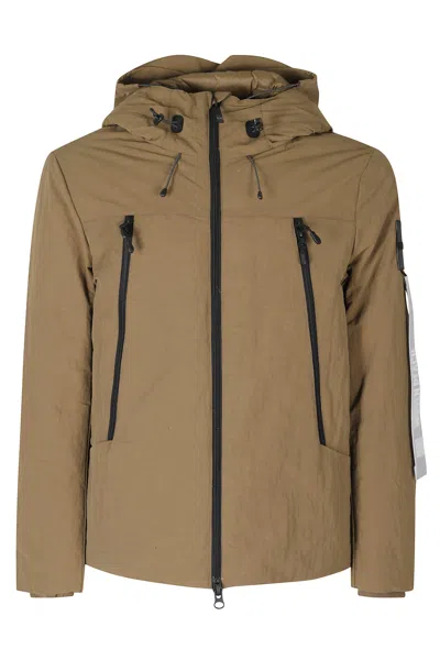Outhere Technical Nylon Short Jacket With Fixed Hood And Zippered Pockets In Brown