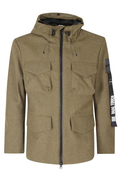Outhere Wool Blend Utility Jacket With Adjustable Hood And Flap Pockets In Beige