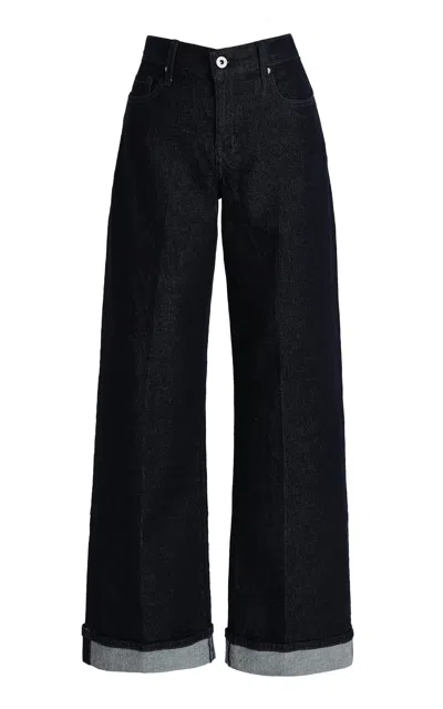 Outland Denim X Olive Cooke Mia Cuffed Stretch Mid-rise Wide-leg Long Jeans In Black