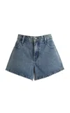 Outland Denim X Olive Cooke Stella High-rise Flared Denim Shorts In Blue