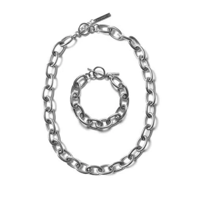 Outofoffice Silver Round Chain Necklace Bracelet Set