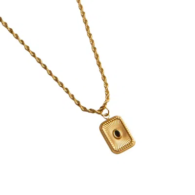 Outofoffice Skylar Onyx Necklace Black Gemstone Pendant Charm Gold Rope Chain Layering Modern Contemporary Unise