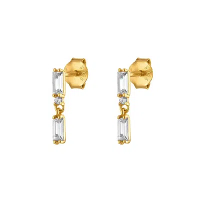 Outofoffice Women's Double Baguette Gold Pave Earring