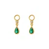 Outofoffice Women's Gold Green Teardrop Charm Huggie