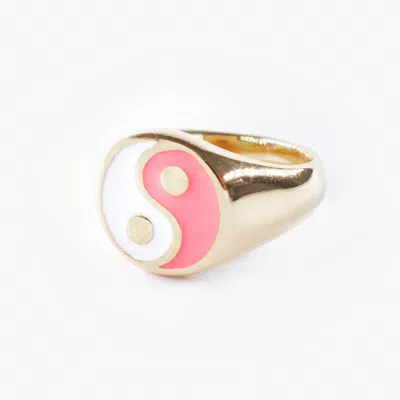 Outofoffice Women's Gold / Pink Balance Pink Yin Yang Signet Ring