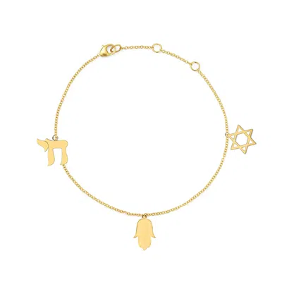 Outofoffice Women's Gold Star Of David Charm Hamsa Chai Bracelet Adjustable Jewish Protection