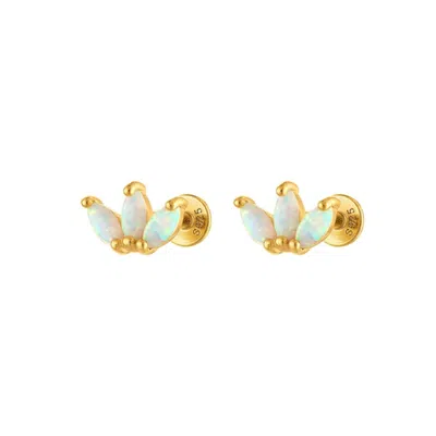 Outofoffice Women's Peacock Opal Flat Back Gold Earring Stud