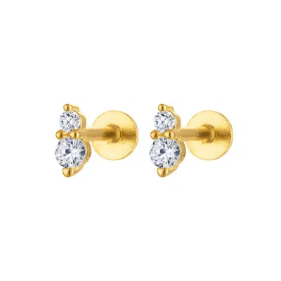 Outofoffice Women's Princess Flat Back Gold Paves Earring Stud