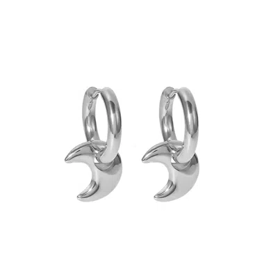 Outofoffice Women's Puffy Moon Silver Charm Earring Hoop Customizable Removable