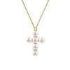 Outofoffice Women's Religious Pearl Cross Charm Pendant Gold