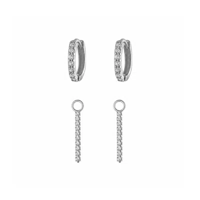 Outofoffice Women's Silver Huggie Earrings Removable Pavé Charm