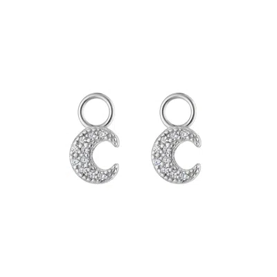 Outofoffice Women's Silver Moon Earring Charm For Huggies Pave Diamonds