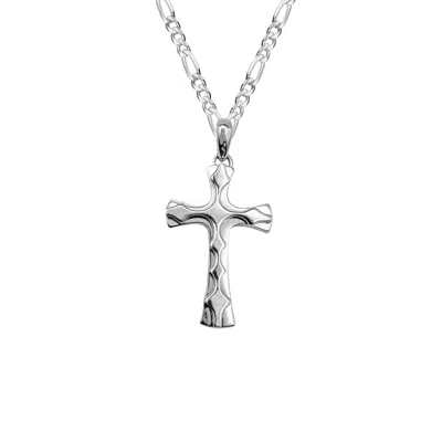 Outofoffice Women's Silver Religious Cross Textured On Cuban Chain