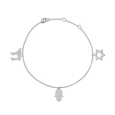 Outofoffice Women's Star Of David Charm Hamsa Chai Bracelet Sterling Silver Jewish Protection