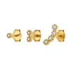 Outofoffice Women's Three Flower Climber Gold Earring Stud Set Pearl Paves