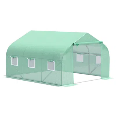 Outsense 12' X 10' X 7' Outdoor Walk-in Greenhouse, Tunnel Green House With Roll-up Windows, Zippered Door, P