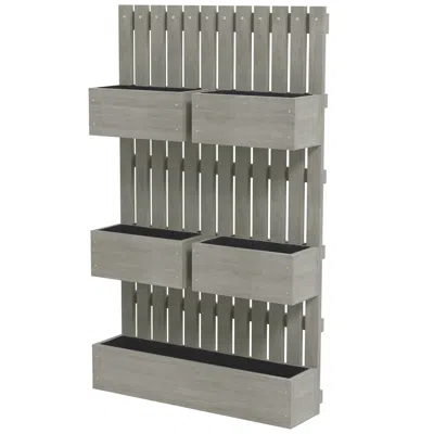 Outsense 5 Box Raised Garden Bed W/ Trellis For Climbing Plants, Wall-mounted Wood Planters W/ Drainage Holes